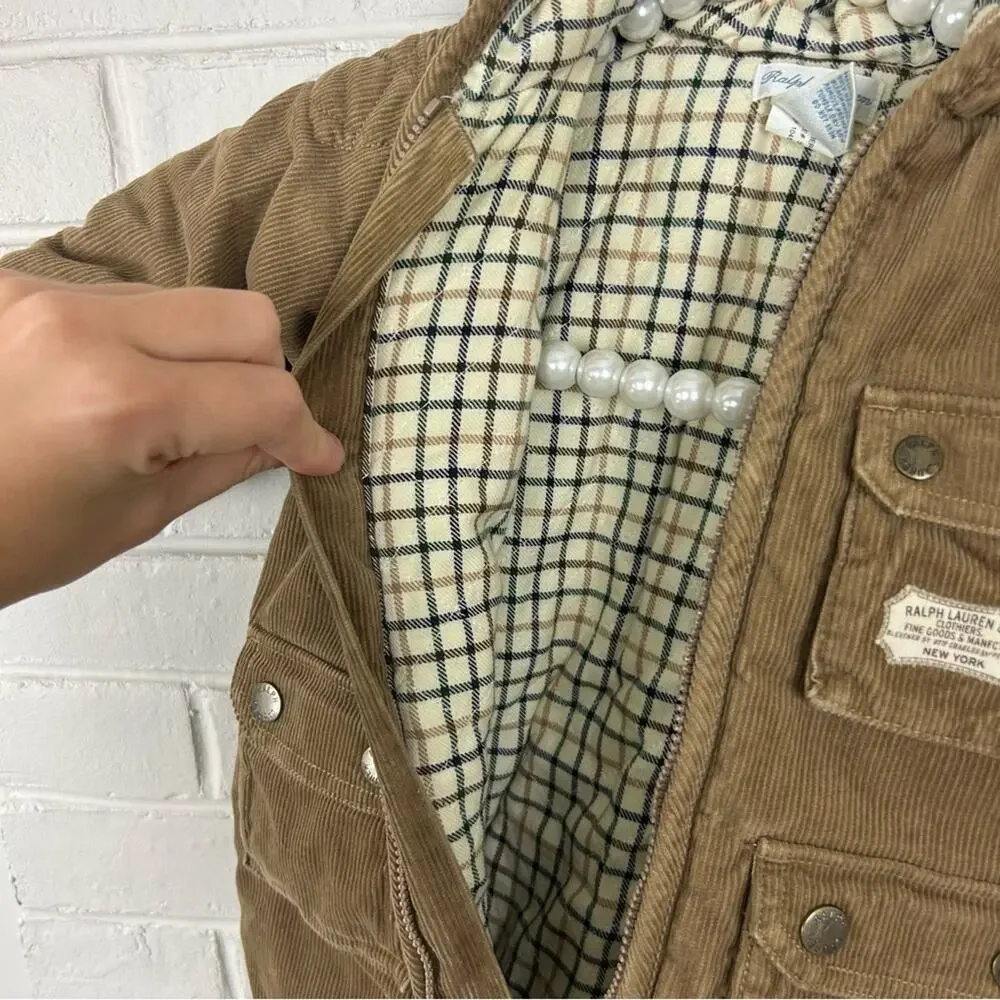 Ralph Lauren Baby Corduroy Plaid Flannel Lined Snow Bunting Size 6 MOS